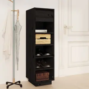 Berkfield Shoe Cabinet Black 34x30x105 cm Solid Wood Pine