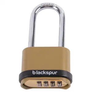 Blackspur - Long Shackle Zinc Alloy Combination Padlock - 4-Digit - Brass