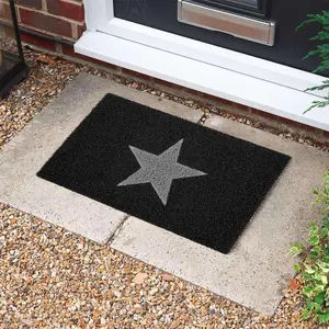 Nicoman Black & Grey Embossed Star Doormat - 60x40cm