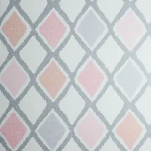 Arthouse Ayat Blush Pink Grey Geometric Diamond Wallpaper 907504