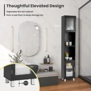 Costway Bathroom Tall Cabinet Slim Freestanding Storage Organizer Cupboard 2 Glass Doors