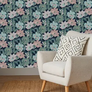 Next Hot House Floral Pink, Green & Blue Smooth Wallpaper