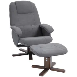 HOMCOM Swivel Recliner Chair and Footstool Linen-touch Fabric Wooden Base, Grey