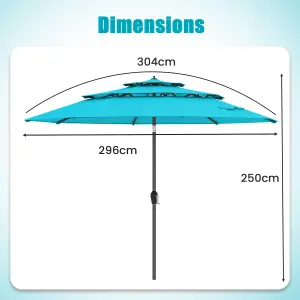 Costway 296cm 3 Tier Outdoor Umbrella Auto-tilt Patio Umbrella W/ Double Vented