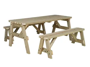 Victoria Rounded Space Saving Picnic Table Benches Set (7ft, Natural finish)