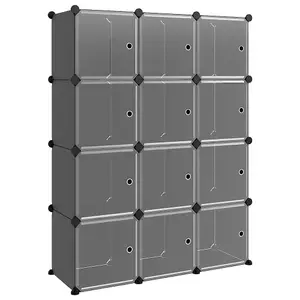 Storage Cube Organiser with 12 Cubes and Doors Black PP