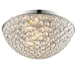 Flush Bathroom Ceiling Light Crystal Bead Dome Shade IP44 Round Lamp Bulb Holder