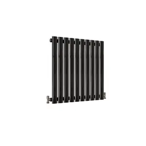 Horizontal Black Single Oval Panel Radiator (H)600mm x (W)590mm, 2080 BTU.