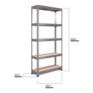 RB BOSS Garage Shelving Unit FastLok 5 Shelf MDF Galvanised Steel (H)1800mm (W)900mm (D)450mm