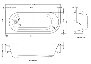 Kingsley Left Hand Back to Wall J Corner Bath with Leg Set (Taps, Waste and Panel Not Included) - 1700mm - Balterley