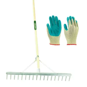 Pegdev - PDL - 18 Tooth Aluminium Landscape Rake with Gardening Gloves - Garden Tool Set.