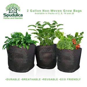 Spudulica 2 Gallon Non-Woven Grow Bags Black Fabric Garden Planters Durable Fabric Vegetable Flower Herb Planter 5 pack