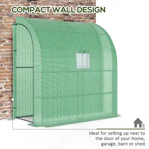 Outsunny Walk-In Lean to Wall Greenhouse w/Window&Door 200Lx 100W x 215Hcm Green