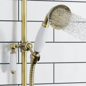 ENKI Traditional Antique Brass Victorian Brass & Ceramic Handheld Shower Head & Hose Kit EH025