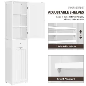 Yaheetech White Freestanding Bathroom Cabinet with Laundry Basket and Storage Shelves