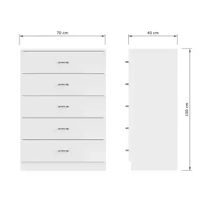 White Gloss 5 Drawer Chest Of Drawers Bedroom Furniture