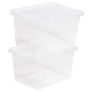 2 x Heavy Duty Multipurpose 12 Litre Home Office Clear Plastic Storage Containers With Lids