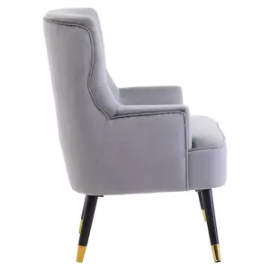 Interiors by Premier Grey Velvet Tufted Chair, High quality Velvet Dining Chair, HighBack Grey Accent Armchair