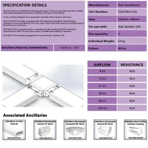 Kair Equal T-Piece Adaptor 220mm x 90mm for Rectangular Plastic Ducting