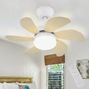 Alisha-Ann 75cm Ceiling Fan with Light Kit White with Wood Blades