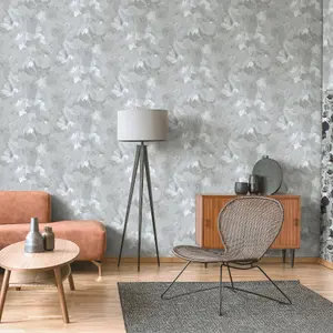 Galerie Julie Feels Home Silver/ Grey Abstract Shimmery Plain Paeonia Wallpaper Roll