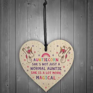 Red Ocean Novelty Unicorn Gifts For Auntie Funny Auntie Christmas Gifts From Niece Nephew Handmade Wooden Heart Plaque