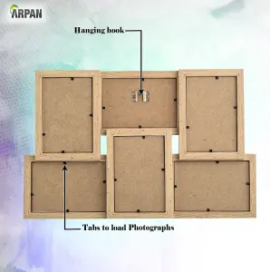 ARPAN Collage Multiple Picture Frames for 6 Photos in 4 x 6 Inches Wooden, MDF Wall Mounting Frame (Natural)