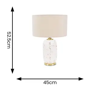 ValueLights India Gold Metal and White Confetti Glass Table Lamp with Natural Drum Lampshade - LED Bulb Included