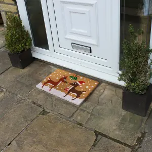 JVL Latex Christmas Coir Door Mats - 40 x 58cm - Reindeers