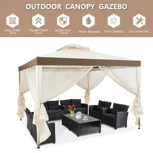 Costway 3m x 3m Outdoor Gazebo Pavilion Canopy Tent with Zipped Mesh Side Wall