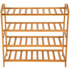 Shoe Rack - 4 shelves with 2 handles, 67.5 x 26 x 68 cm - brown