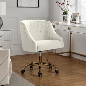 Mid-Back Executive Velvet Swivel Office Chair With High Density Foam Ivory