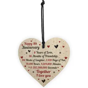 Red Ocean 8th Wedding Anniversary Gift For Him Her Wood Heart Keepsake Husband Wife Boyfriend Girlfriend