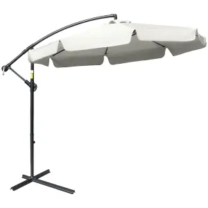 Outsunny 2.7m Garden Cantilever Banana Parasol Sun Shade Crank, Cream White