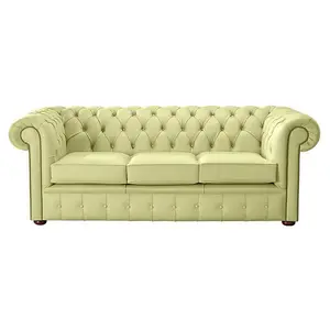 Chesterfield 3 Seater Shelly Chartreuse Green Leather Sofa Bespoke In Classic Style