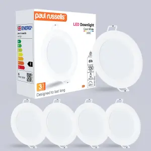 paul russells LED Round Panel Ceiling Lights, 6W 550 Lumens, Spotlights, IP20, 4000K Cool White, Pack of 4