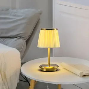 HARPER LIVING Bedside Lamps, Vintage Touch Table Lamp with Linen Fabric Shade, Gold