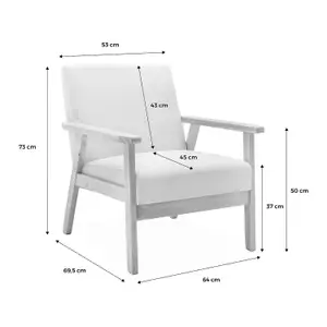 sweeek. Scandi-style wood frame upholstered armchair Isak Cream 64x69.5x73 cm