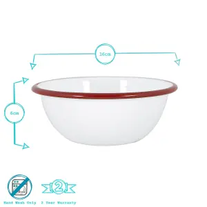 Argon Tableware - White Enamel Bowls - 16cm - Red - Pack of 6