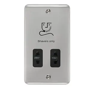 Curved Polished Chrome Shaver Socket 115v/230v - Black Trim - SE Home