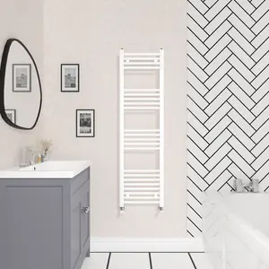 Wiest Straight Heated Towel Rail Radiator Bathroom Ladder Warmer White / 140cm H x 40cm W x 3cm D