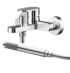 Modern Wall Mount Round Bath Shower Mixer Tap with Shower Kit - Chrome