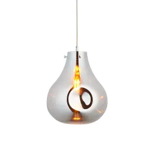 Luminosa Perugia Single Pendant Ceiling Lamp, Chrome Metallic Glass, Chrome Plate