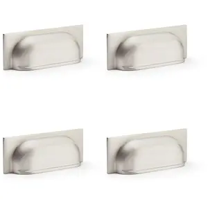 4 PACK - Backplate Cup Handle - Satin Nickel 96mm Centres Solid Brass Shaker Drawer Pull