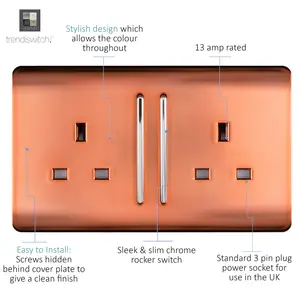 Trendiswitch COPPER 2 Gang Long Switched Socket