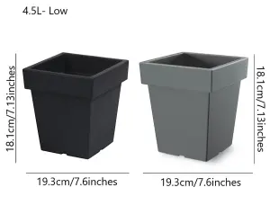 Plant Flower Pot Square Low Planter Pot 3 Sizes Garden Patio Home Large Modern Grey 4.5L - Low