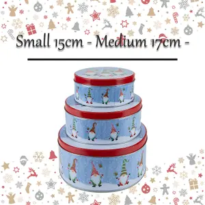 Christmas Storage Tins Themed Designs X 1 Small 15cm-Medium 17cm-Large 19.8cm