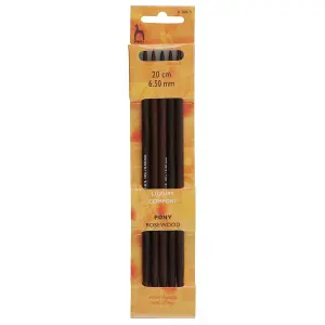 RWOOD KP DE 20CMX6.50 - Knitting Pins: Double-Ended: Set of 5: Rosewood: 20cm x 6.50mm - Pony