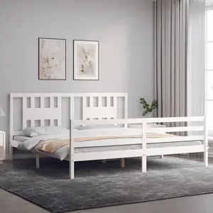 Berkfield Bed Frame with Headboard White 200x200 cm Solid Wood