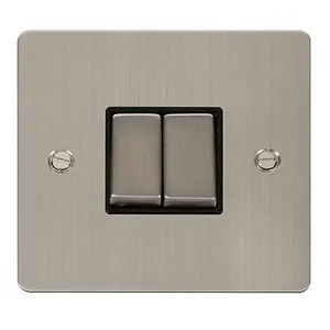 Flat Plate Stainless Steel 10A 2 Gang 2 Way Ingot Light Switch - Black Trim - SE Home